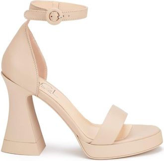 AGL Beige Janis Leather High Block Heel Sandals
