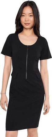 Calvin Klein Short Sleeve Scuba Crepe Zipper Neck Sheath Womens Dress Black : 12