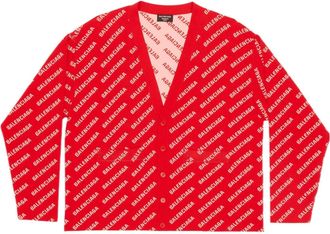 Balenciaga Mini Allover Logo Cardigan Red White 699822T32336090
