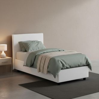 Dmora Dmora - Cama Individual Daugell, Cama Contenedor Con Revestimiento De Tela, 100% Made In Italy, Apertura Lateral, Con Colch&oacute;n Cm 80x190 Incluido, Blan