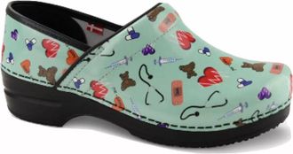 Sanita Womens Smart Step Professional Clog In Printed Patent Teal