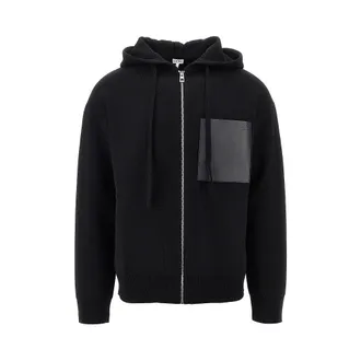 Loewe Knitted full-zip hoodie with leather pocket Man S