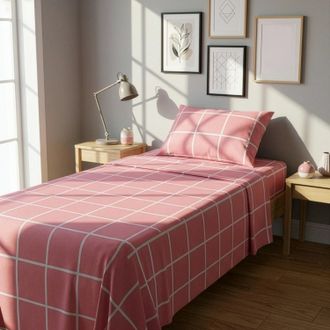 KASANOVA Completo letto 1 piazza e mezza policotone quadrotti rosa