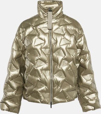 Emporio Armani Metallic Gold Synthetic Debossed Monogram Quilted Jacket