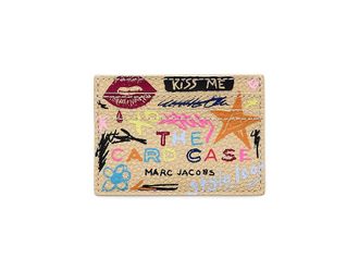 Marc Jacobs The Punk Scribble Card Case Wallet Womens Handbags Beige, Leather/Polyester