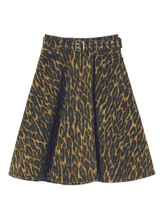 Ganni Leopard Midi Skirt With Belted Waist