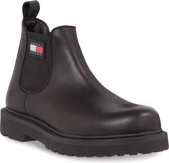 Tommy Jeans Black Elastic Side Panel Leather Boots
