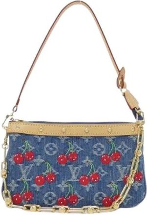 Louis Vuitton Pre-owned Monogram Cherry Denim Accessories Pouch - Dames - Vintage Schoudertas - Blauw - ONE Size - Denim - Vintage
