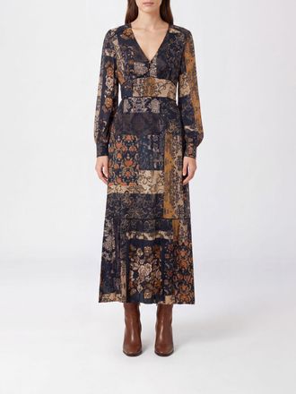 Liu Jo Paisley Print Viscose Midi Dress with V-Neck and Long Sleeves