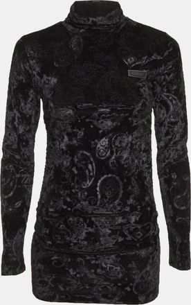 Ganni Ganni Black Velour Ruched High Neck Top