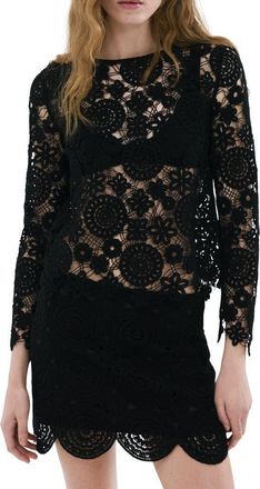 Mango Open Work Floral Sweater in Black at Nordstrom, Size Medium