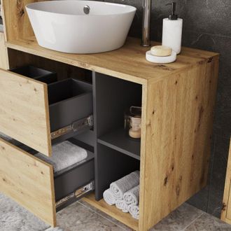 Vicco Mobile sottolavabo per bagno Viola, Artigiano/grigio, 80 x 60 cm con 2 cassetti, Vicco