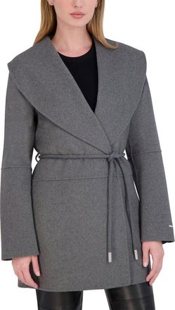 Elie Tahari Womens Double Face Wool-Blend Belted Coat, Ash