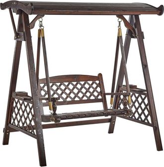Beliani Columpio De Jard&iacute;n Tradicional R&uacute;stico De Madera Maciza Oscura Con Dosel Senarica