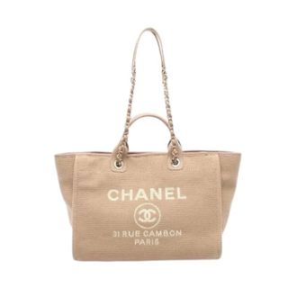 Chanel Pre-owned Deauville Canvas Leather Tote Bag - Dames - Pre-owned - Beige - Maat: ONE Size Leer