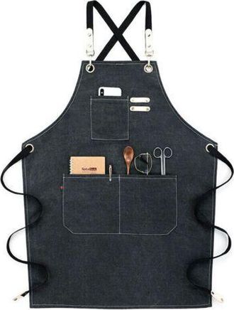 OEM Grembiule Da Cucina In Cotone E Lino Idrorepellente Con Design Incrociato Sulla Schiena E Vestibilit&agrave; Regolabile, Colore Nero