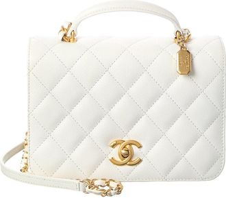 Chanel White Caviar Quilted Leather Mini Top Handle Flap (Authentic Pre-Loved)