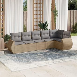 vidaXL Vidaxl - Juego De Sof&aacute;s Jard&iacute;n Con Cojines 6 Pzas Rat&aacute;n Sint&eacute;tico Beige