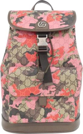 Gucci Brown Pink Red Color Coated Canvas Backpack (Pre-Owned)