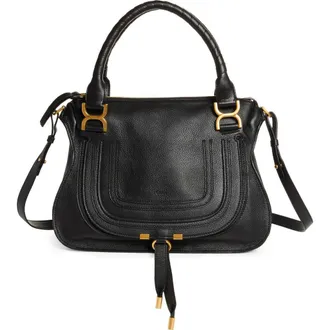 Chlo&eacute; Medium Marcie Leather Satchel in Black at Nordstrom
