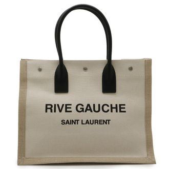 Saint Laurent Beige Black Canvas Leather Tote Bag (Pre-Owned)