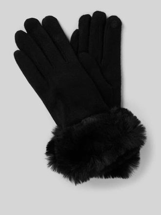 Eem Fashion Slim Fit Handschuhe aus Woll-Mix mit Kunstfellbesatz in Black, Gr&ouml;&szlig;e L
