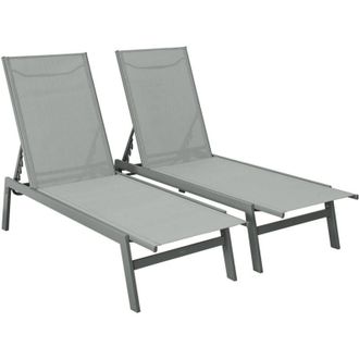 Sweeek Set of 2 multi-position deckchairs, textilene and steel, Flora, Khaki Green, 155x59x106 cm