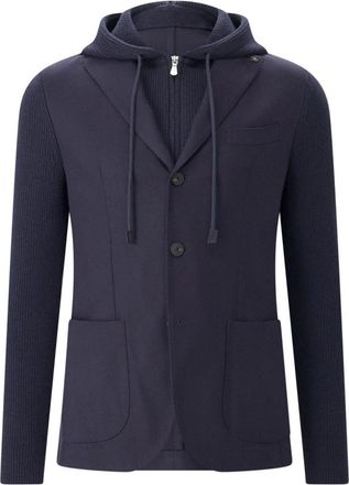 Gran Sasso Hooded Wool Cardigan - Heren - Vesten - Blauw - XL - Wol - Truien & Vesten