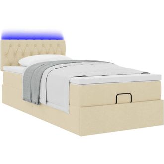 vidaXL Cama Otomana Con Colch&oacute;n Y Luces Led Tela Crema 90x200 Cm Vidaxl