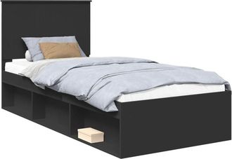 vidaXL Bed Frame with Headboard Black 90 x 200 cm Solid Pine Wood vidaXL