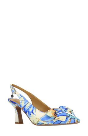 J. Rene&eacute; Harlan Floral Bow Slingback Pump in Blue/Cream at Nordstrom, Size 9.5