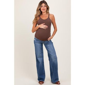 Pinkblush Lightly Distressed Wide Leg Maternity Jeans in Blue at Nordstrom, Size 27 29