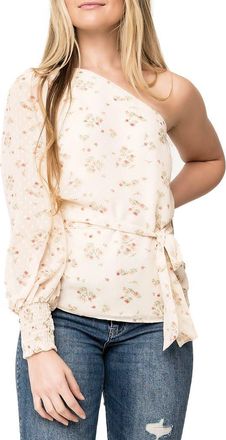 Gibsonlook Floral One-Shoulder Blouse in Beige Dot Prt at Nordstrom Rack, Size Xx-Small