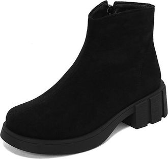 Generic Womens Fashion Faux Suede Ankle Boots with Side Zipper Round Toe Chunky Heel Outdoor Casual Winter Shoes (Black,5.5)