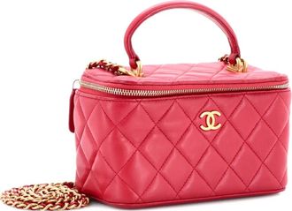 Chanel Borsa a tracolla Vanity Case mini in pelle di agnello trapuntata con manico - Rosa