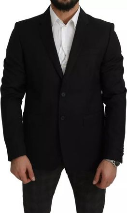 Dolce & Gabbana Black Wool Slim Fit Notch Jacket Mens Blazer
