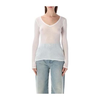 American Vintage Maglia a Maniche Lunghe con Scollo a V Massachusetts - - Tops - Donna - Bianco - L
