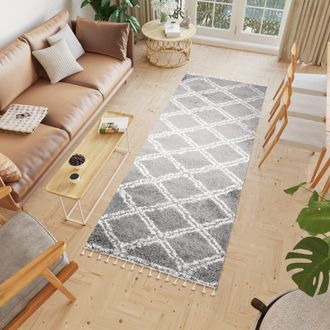 Tapiso Alfombra de pasillo shaggy de polipropileno en gris 100x250 cm