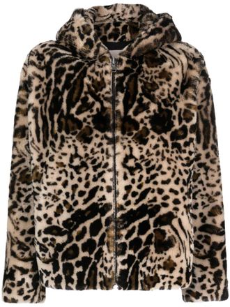 Yves Salomon leopard-print shearling hooded jacket - Neutrals