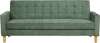 Beliani Sof&aacute; Cama Tapizado Verde 3 Plazas Acolchado Click Clack Vehkoo