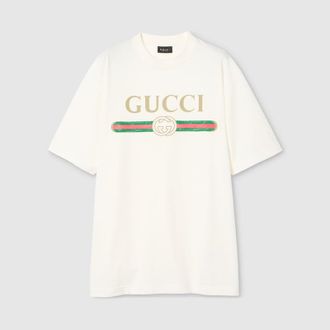 Gucci Cotton Jersey And Silk T-shirt With Print, White