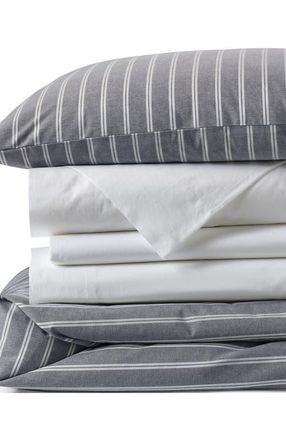 Lands End Oxford Yarn Dyed Cotton Reversible Duvet Cover in Black Slate/graphite Stripe at Nordstrom, Size King