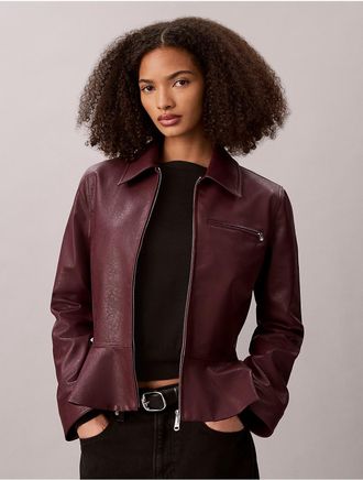 Calvin Klein Jeans Calvin Klein Womens Distressed Faux Leather Moto Jacket - Purple - XL