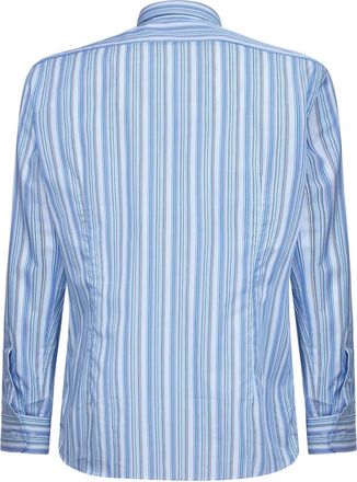 Etro Mens Light Blue Striped Cotton Shirt With Embroidery Silk