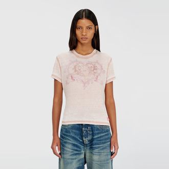 Diesel Jersey t-shirt with rhinestones and burnout effect - T-Shirts - Woman - Pink