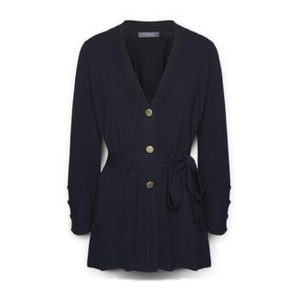 Elena Miro Truien & Vesten, Dames, Blauw, 3Xl, Polyester, Lange cardigan met ceintuur