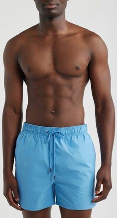 Bugatchi Zane Mid Length Print Swim Trunks in Classic Blue at Nordstrom, Size Xx-Large