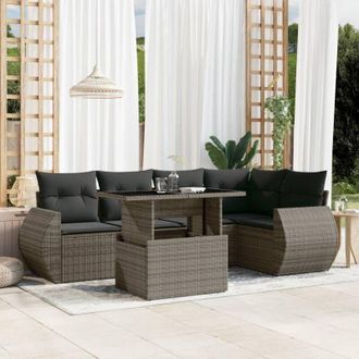 vidaXL Set De Muebles De Jard&iacute;n 6 Pzas Y Cojines Rat&aacute;n Sint&eacute;tico Gris Vidaxl