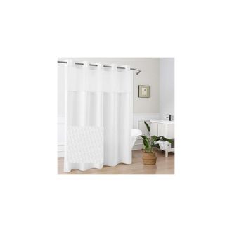 OEM Cortina De Ducha Sin Ganchos Con Forro De Botones A Presi&oacute;n, Textura De Gofre, Lavable Y Ligera, 71 X 74 Pulgadas, Blanca