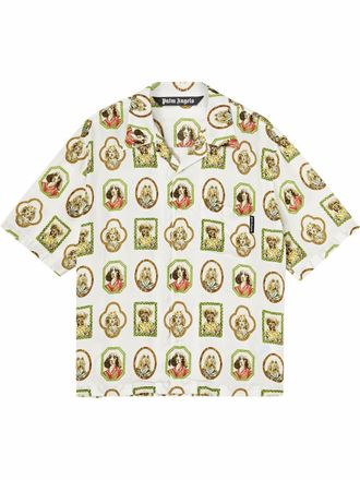 Palm Angels Dog graphic-print bowling shirt - men - Polyester/Viscose - 48 - White